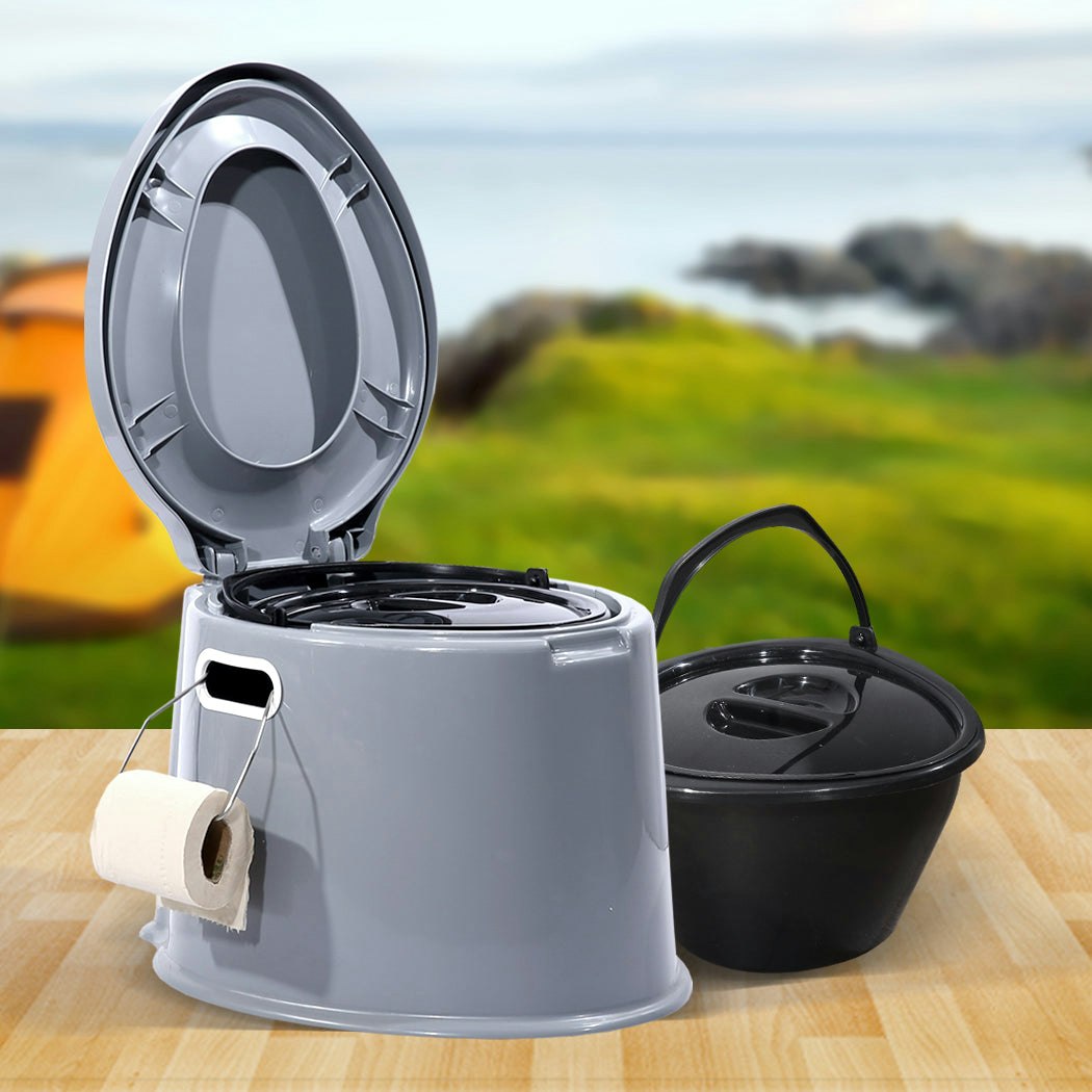 Traderight Group 6L Camping Toilet Outdoor Portable Potty Caravan Travel Boating Bucket Brush