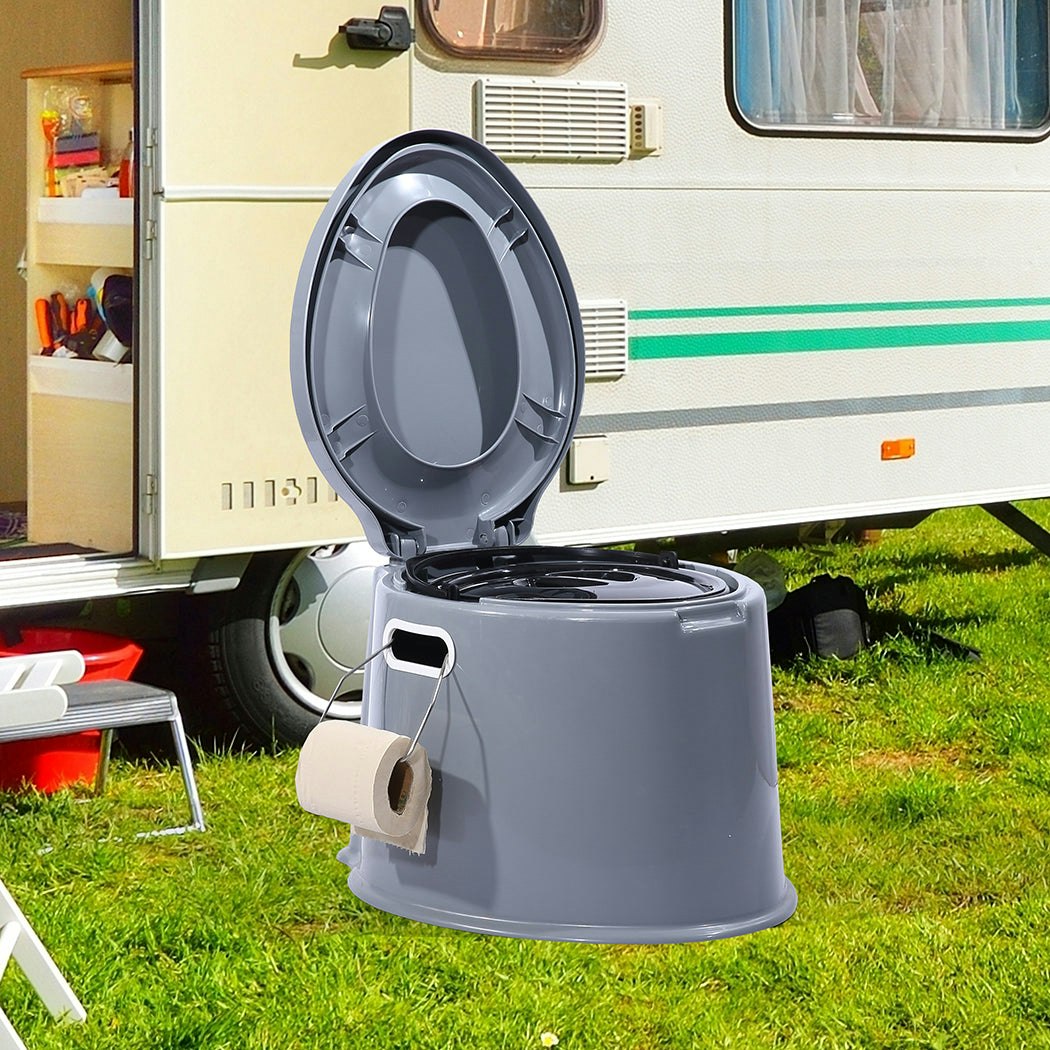 Traderight Group 6L Camping Toilet Outdoor Portable Potty Caravan Travel Boating Bucket Brush