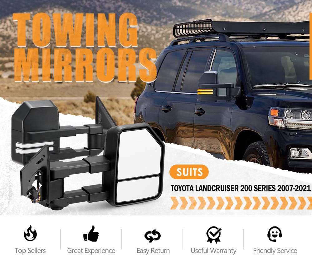 SAN HIMA Extendable Towing Mirrors for Toyota Landcruiser 200 Series 2007 to 2021