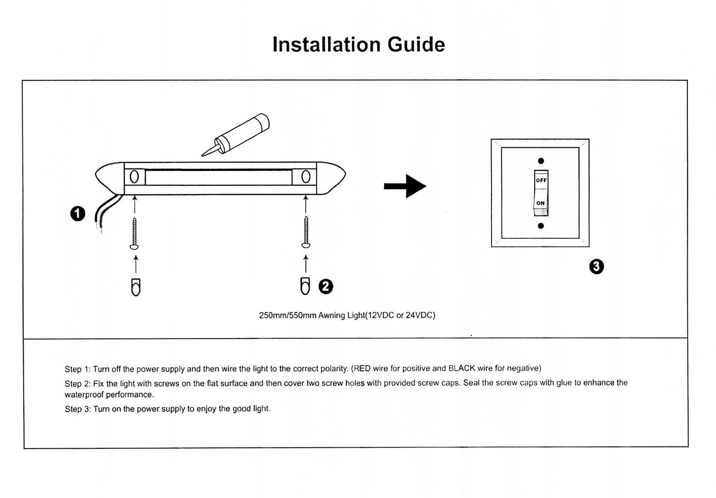 Dreamlighting LED Awning Light Black Shell - 550mm/22", DC12V, Cool White