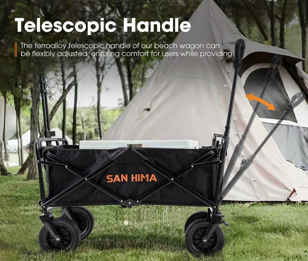 San Hima Folding Camping Wagon 100kg Beach Trolley Garden Cart 360° Wheel Picnic