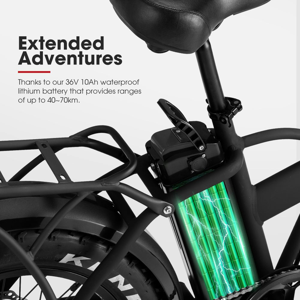 VOR 20" Folding Electric Bike 250W Brushless Shimano 4" Fat Tires 7 Speed Black