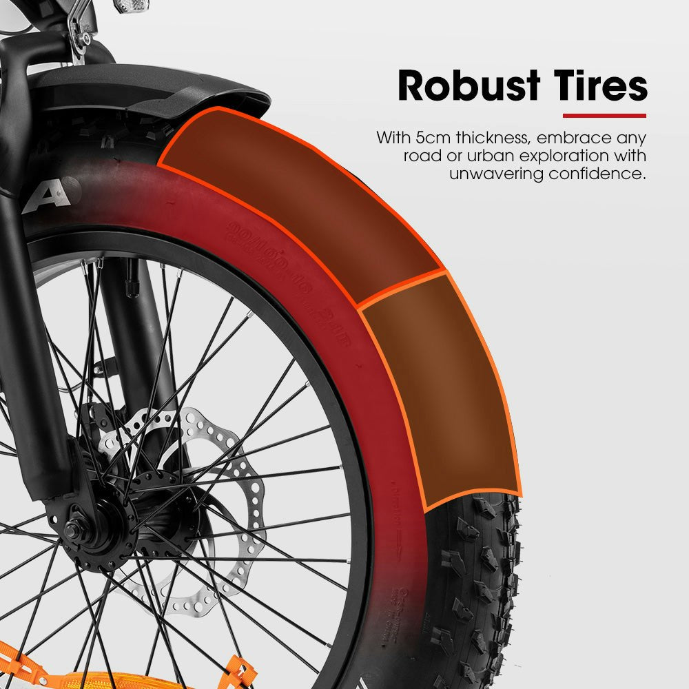 VOR 20" Folding Electric Bike 250W Brushless Shimano 4" Fat Tires 7 Speed Black