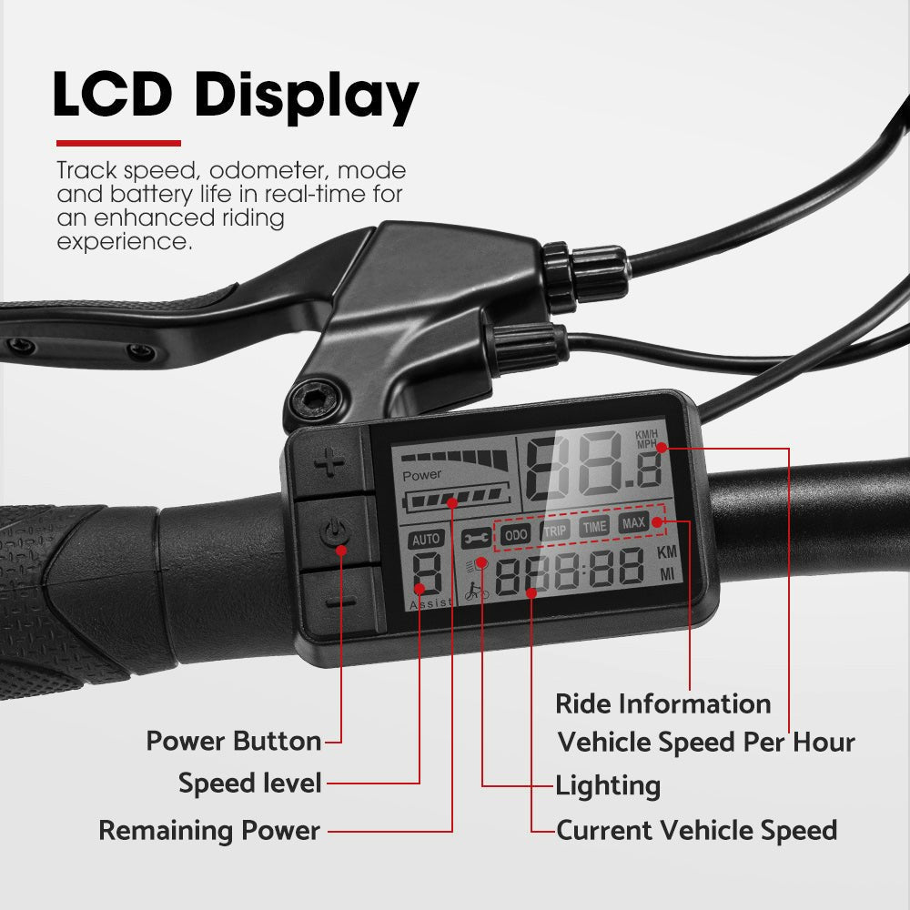 VOR 20" Folding Electric Bike 250W Brushless Shimano 4" Fat Tires 7 Speed Black
