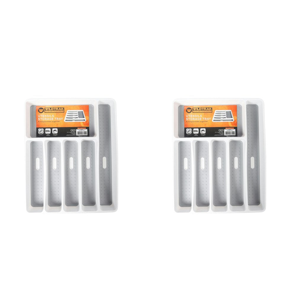 2x Wildtrak 6-Part Non-Slip Utensil Storage Tray Rack Organiser For Caravan BLK