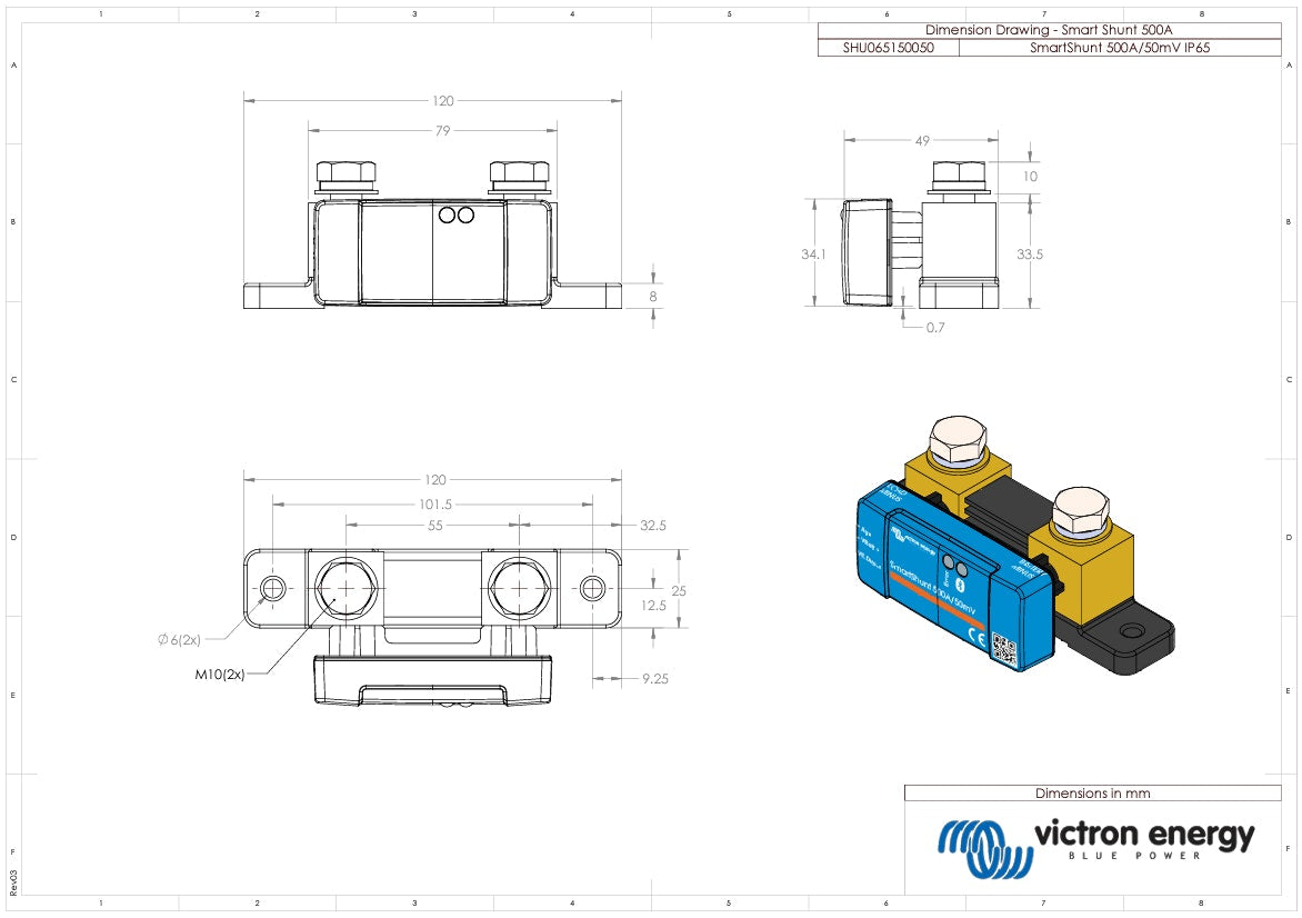 Victron 500A Smart Shunt (SmartShunt) IP65 Bluetooth Battery Monitor