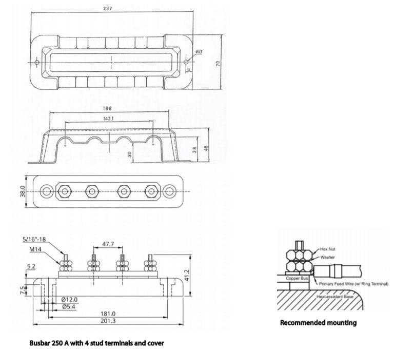 Victron Busbar 250A 4P/Terminals & Cover