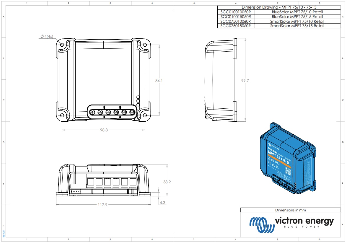 Victron 12/24V 15A SmartSolar MPPT 75/15 Bluetooth Solar Charge Controller