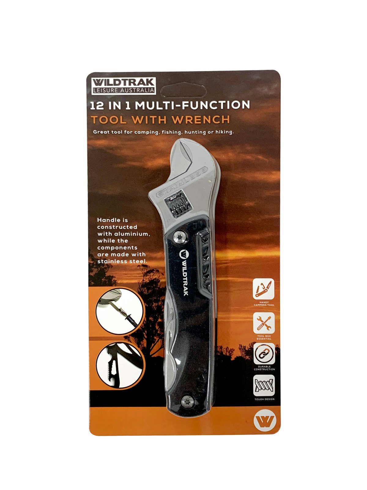 Wildtrak 12-in-1 Handy Aluminium Multi Tool w/ Wrench Outdoor Camping Black