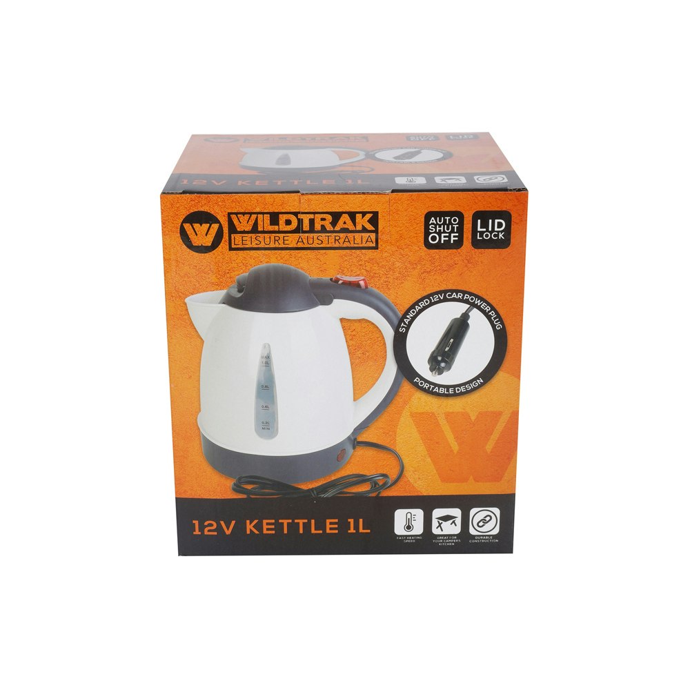 Wildtrak Portable 12V/1L Kettle Outdoor Camping/Hiking Travel Water Boiler White