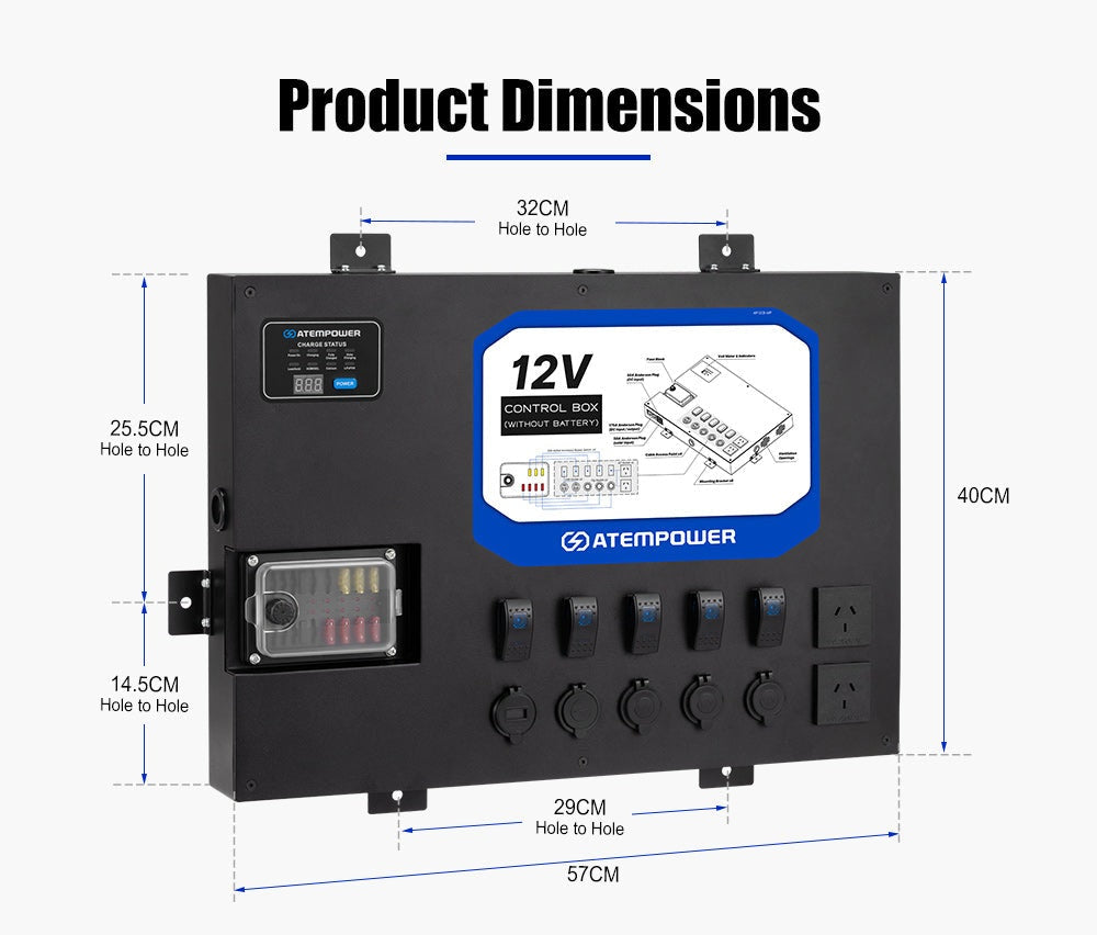 Atem Power 12V Control Box W/ 1500W/3000W inverter Smart Control Hub Built-in 40A DCDC Charger 4x4