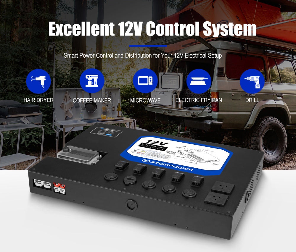 Atem Power 12V Control Box W/ 1500W/3000W inverter Smart Control Hub Built-in 40A DCDC Charger 4x4