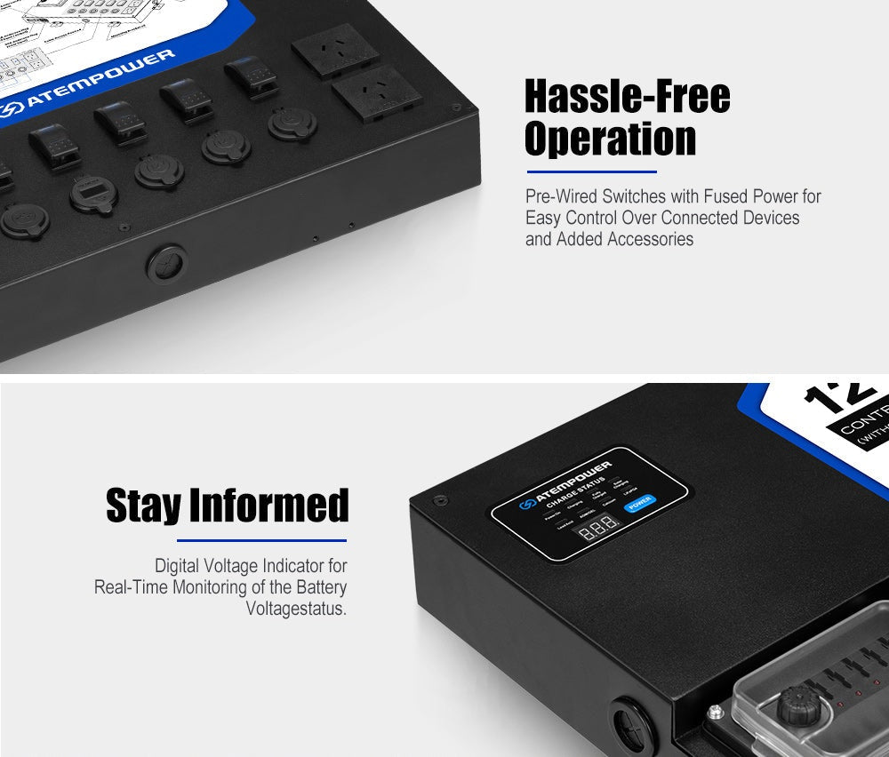 Atem Power 12V Control Box W/ 1500W/3000W inverter Smart Control Hub Built-in 40A DCDC Charger 4x4