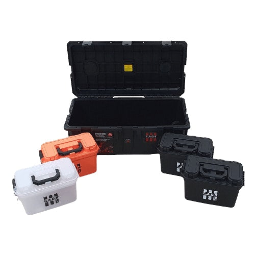 Pack & Store #6 - CAOS Handy Case 100 + 3 x Handy Storage Box (Orange, Clear & Black)