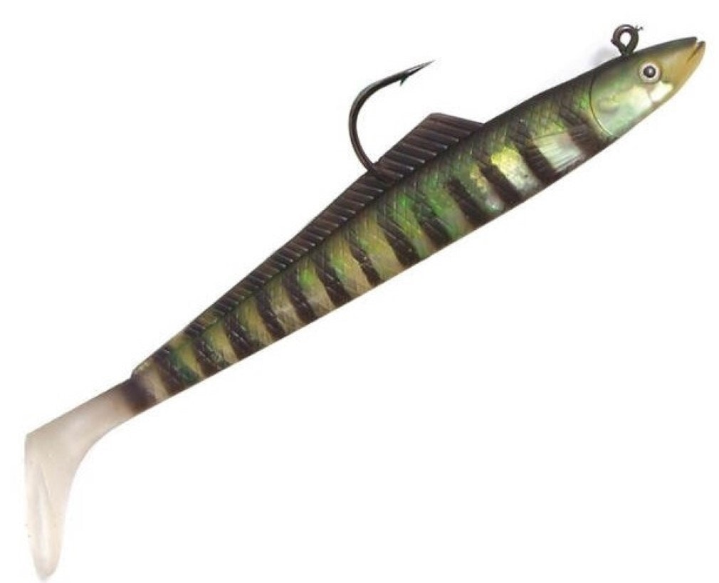 5 Pack of 4 Inch Rigged Tsunami Tazer Swim Bait Soft Plastics - Green Mackerel