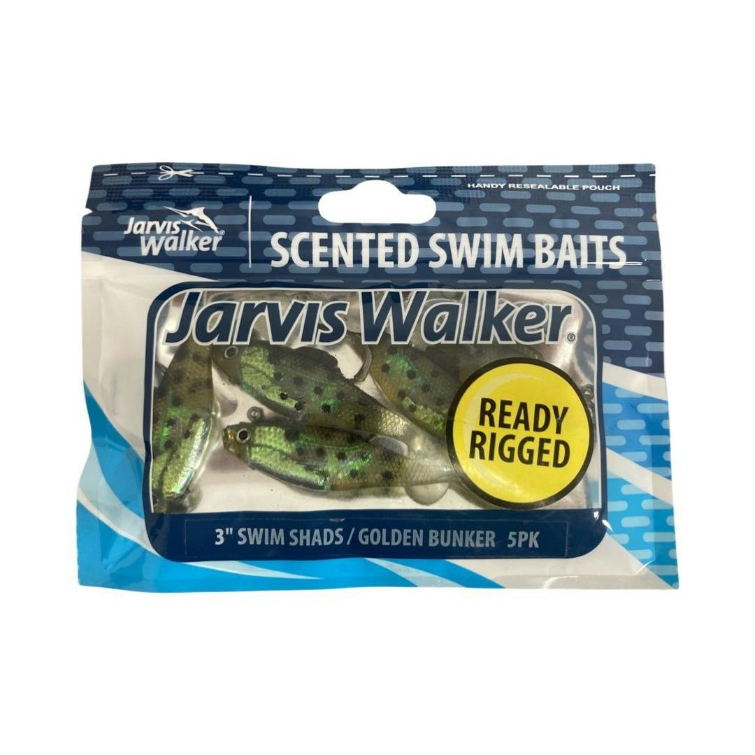 5 Pack of Jarvis Walker 3 Inch Rigged Swim Shad Soft Plastic Lures-Golden Bunker