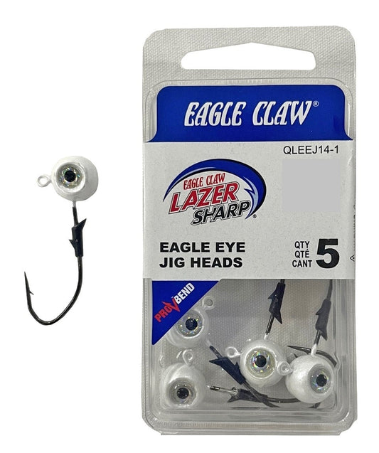 5 Pack of Pearl 1/8oz Eagle Claw Lazer Sharp Eagle Eye Size 2/0 Jig Heads