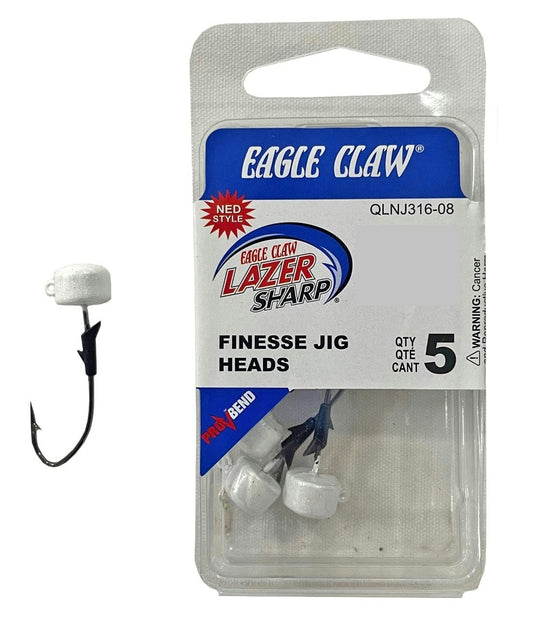 5 Pack of Pearl 1/16oz Eagle Claw Lazer Sharp Size 1 Pro-V Finesse Jig Heads