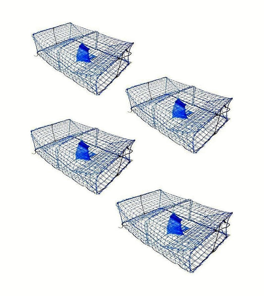 4 X Wilson Heavy Duty Rectangular Crab Traps - 2 Entry Crab Pots  - Blue Mesh