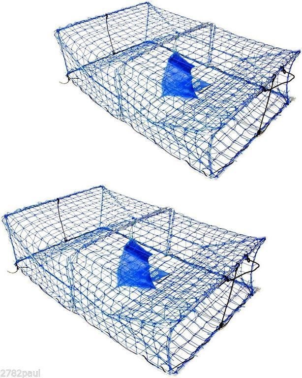 4 X Wilson Heavy Duty Rectangular Crab Traps - 2 Entry Crab Pots  - Blue Mesh