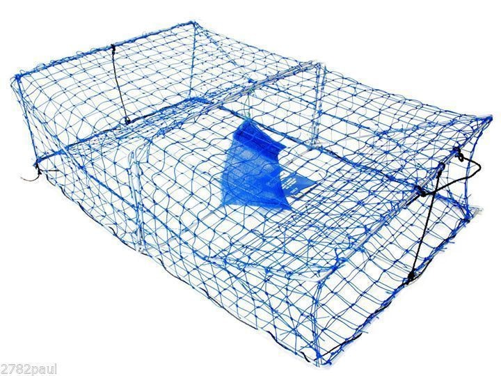 4 X Wilson Heavy Duty Rectangular Crab Traps - 2 Entry Crab Pots  - Blue Mesh