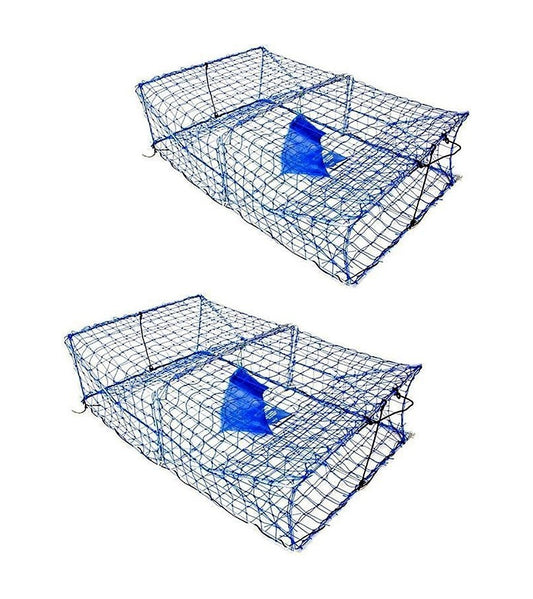 2 X Wilson Heavy Duty Rectangular Crab Traps - 2 Entry - Twin Pack - Blue Mesh