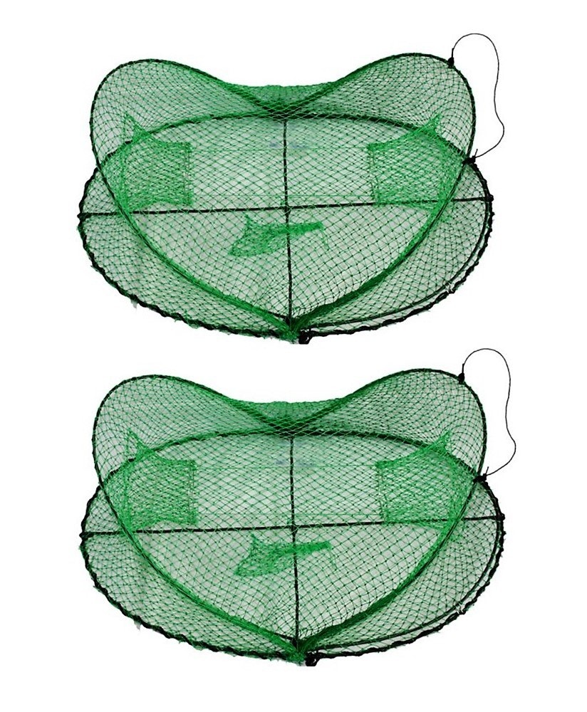 2 x Seahorse Folding Opera House Traps With 75mm Rings-Green Yabby Net-Red Claw Trap