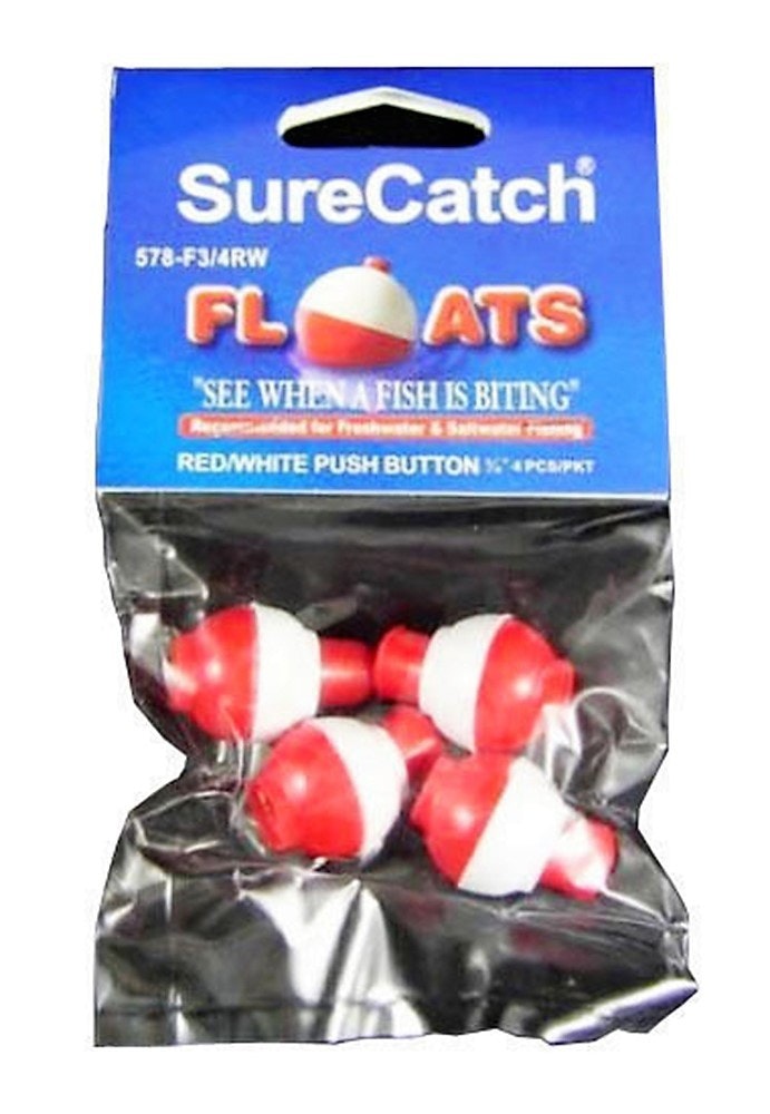 4 X 3/4 Inch Red and White Push Button Fishing Floats