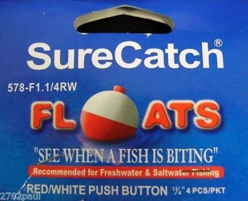 4 X 1 1/4 Inch Red and White Push Button Fishing Floats