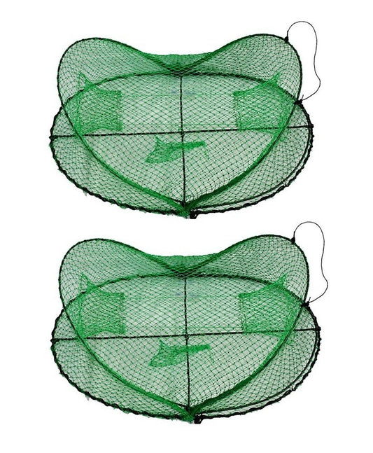 2 x Seahorse Folding Opera House Traps With 90mm Rings - Green Yabby Net