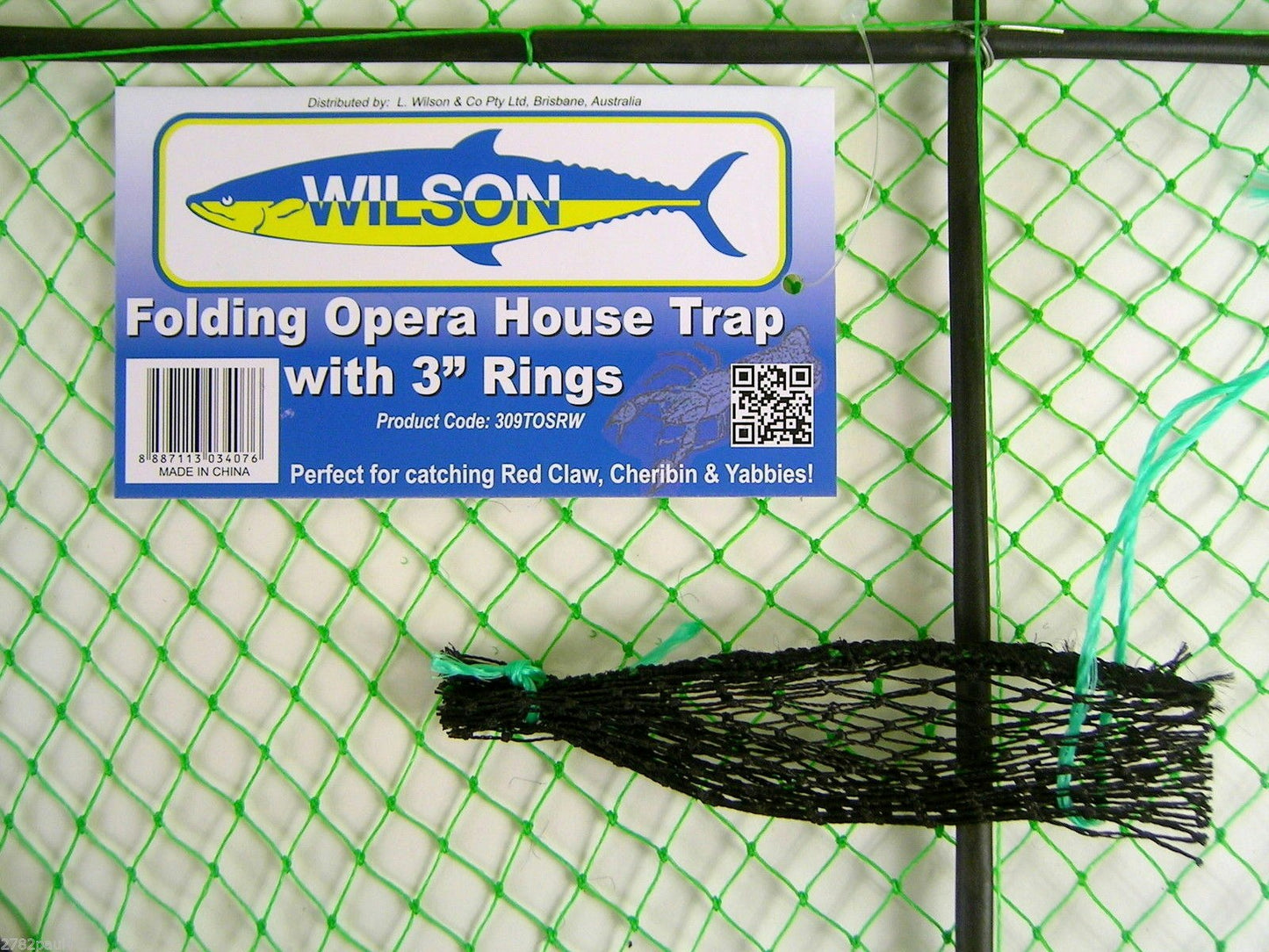 2 X Wilson Folding Opera House Traps-Two Pack-Green Yabbie Net-3 Inch Entry Rings