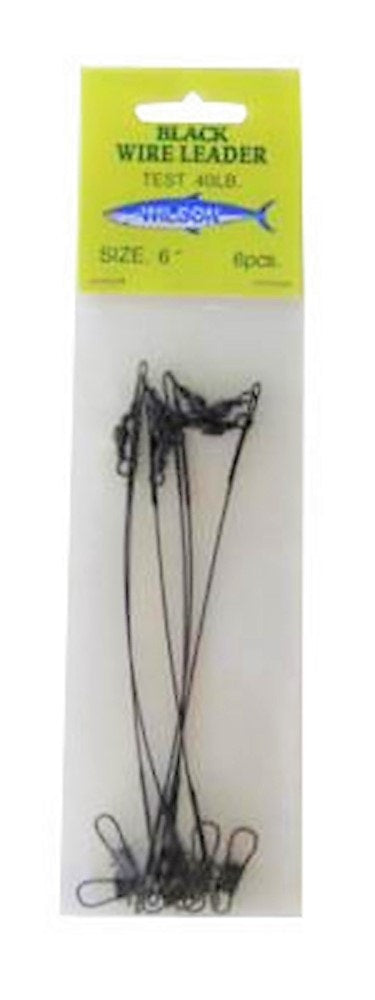 6 x Wilson 6 Inch x 40lb Black Wire Fishing Trace with Barrel Swivel & Interlock Snaps