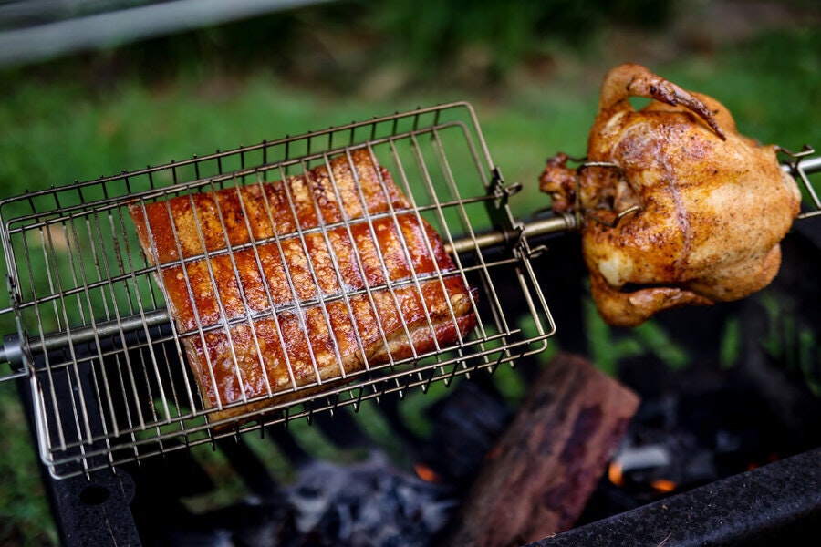 Auspit Spit Rotisserie Stainless Steel Adjustable Basket