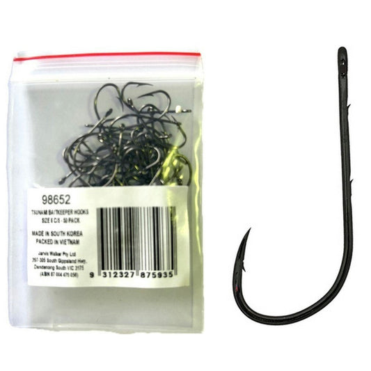 50 Pack of Tsunami Size 6 Chemically Sharpened Black Nickel Baitkeeper Hooks