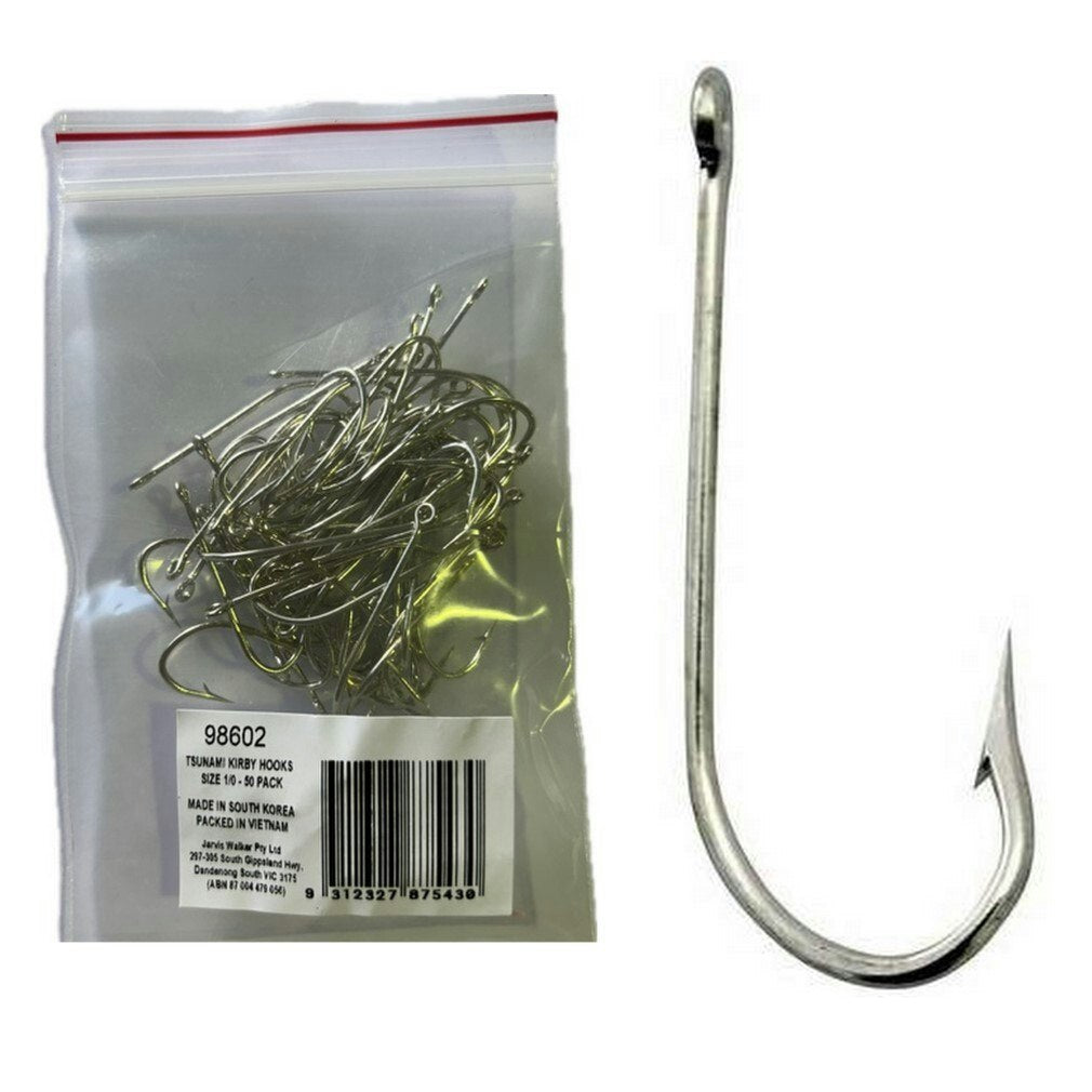 50 Pack of Tsunami Size 1/0 Kirby Fishing Hooks - Made in South Korea