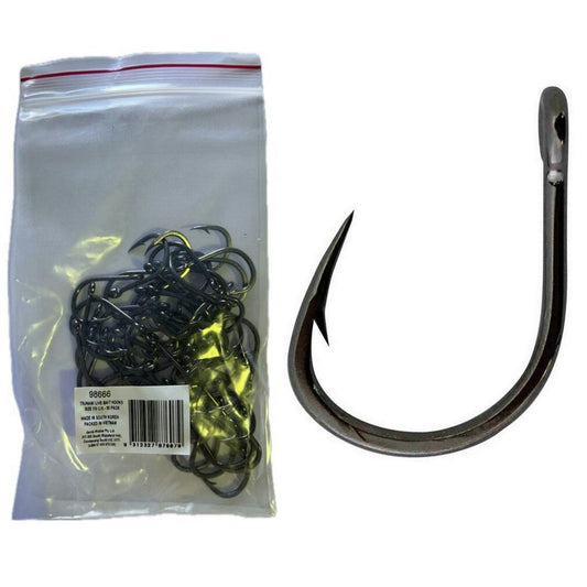 50 Pack of Tsunami Size 7/0 Black Nickel Live Bait Hooks - Chemically Sharpened