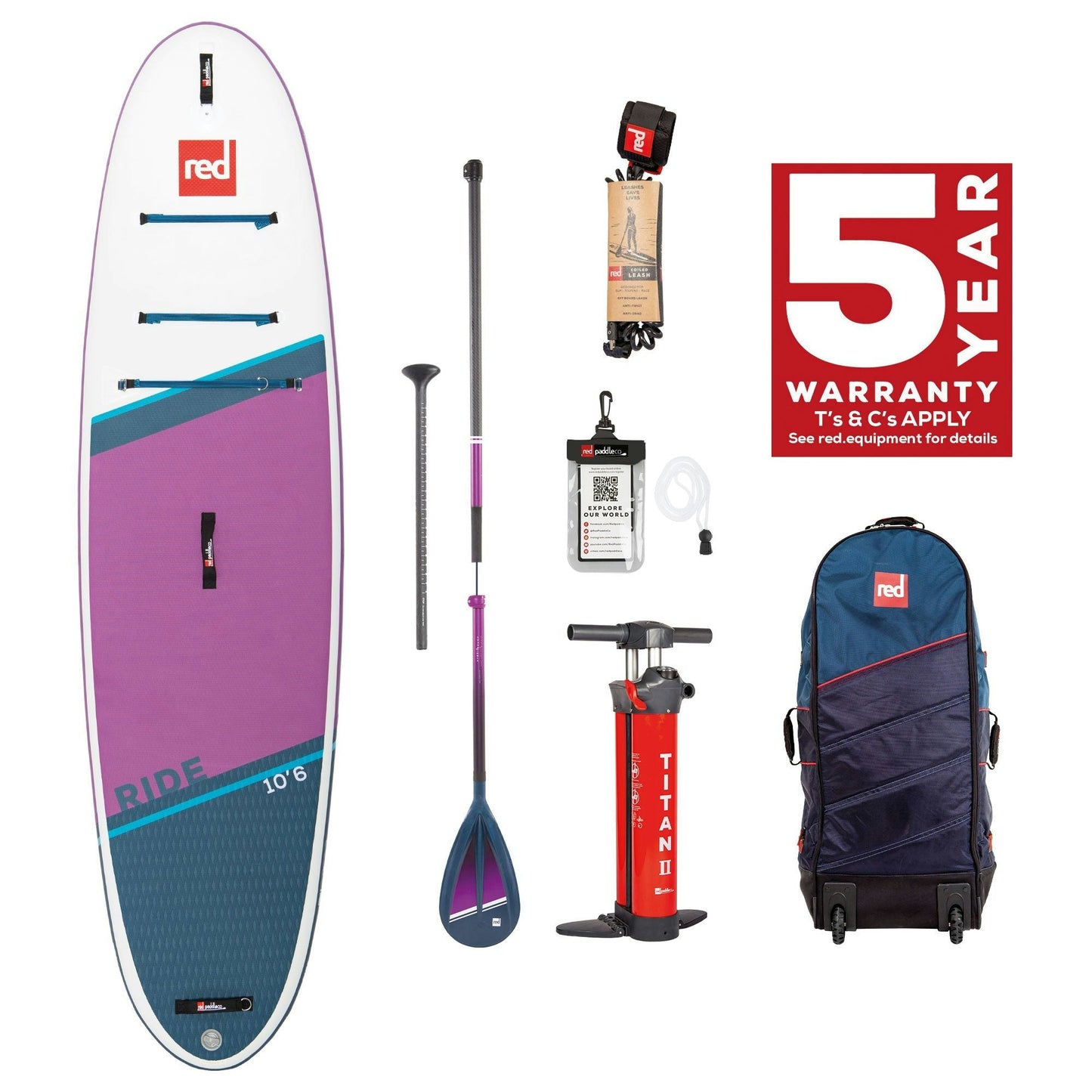 10'6 Ride Purple Inflatable Paddle Board Package