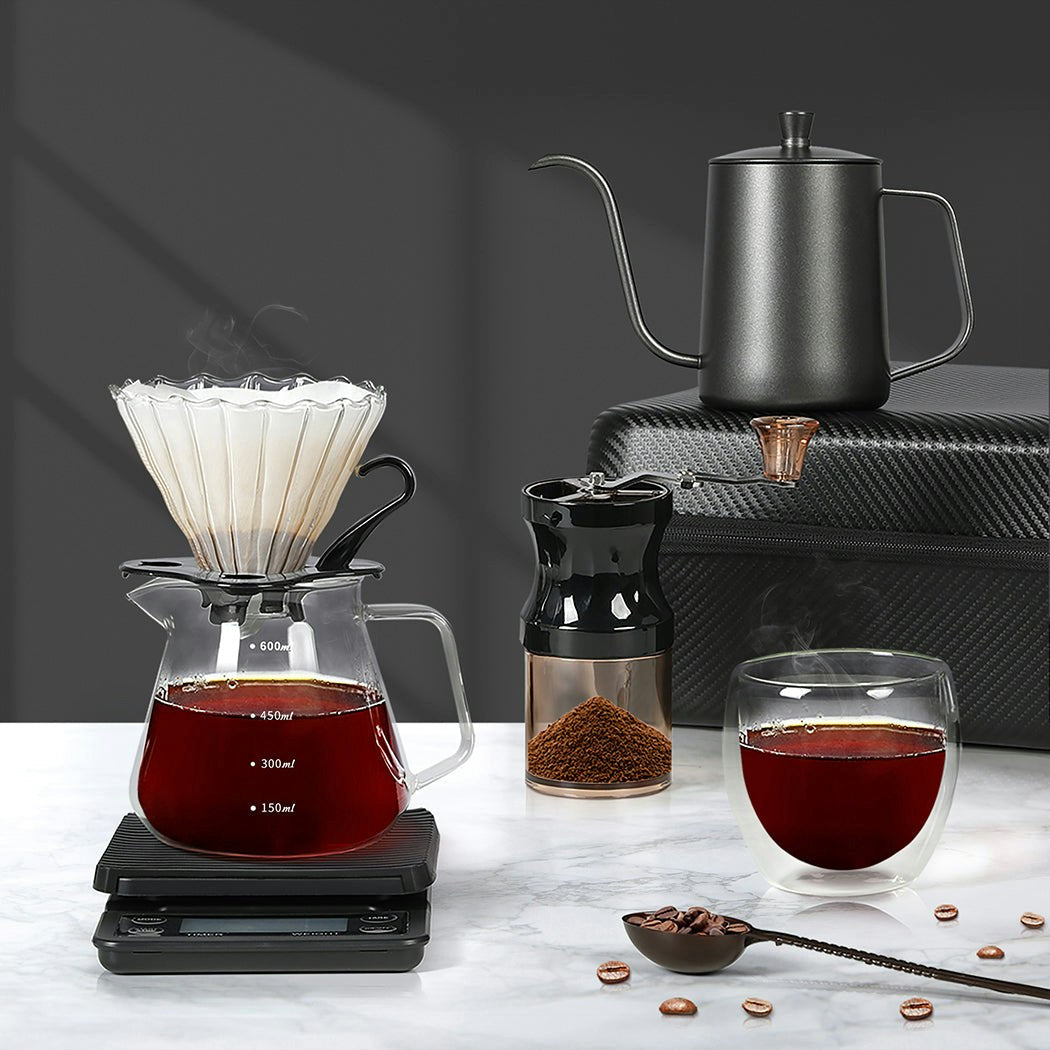 Pour Over Coffee Maker Set Dripper Pot Kettle Filter Coffee Grinder Camping Travel