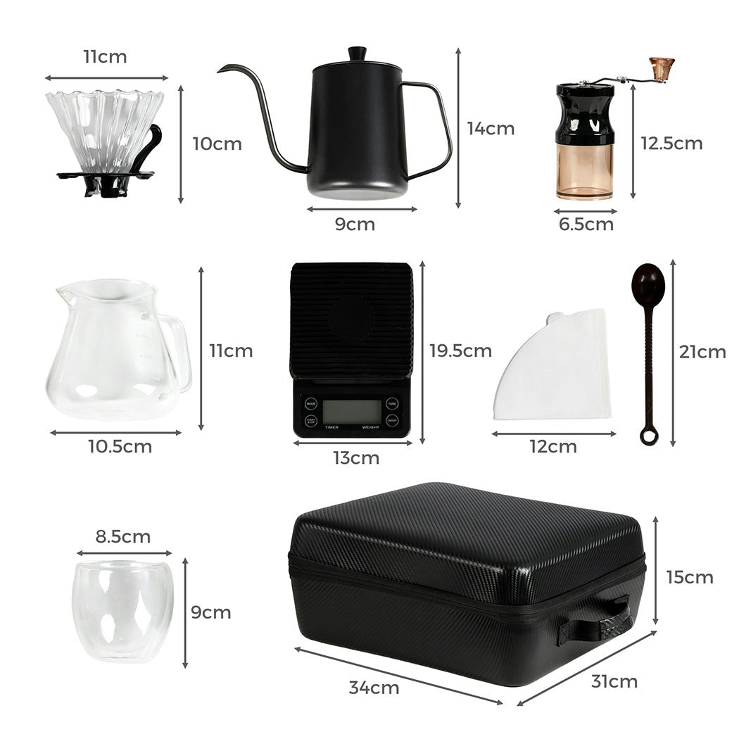 Pour Over Coffee Maker Set Dripper Pot Kettle Filter Coffee Grinder Camping Travel