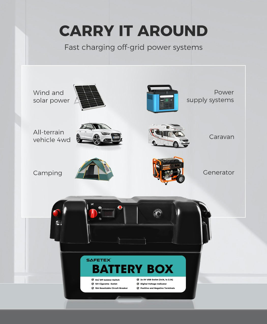 12V 100Ah AGM Battery Outdoor Rv Marine 4WD Deep Cycle & W/ Strap Battery Box