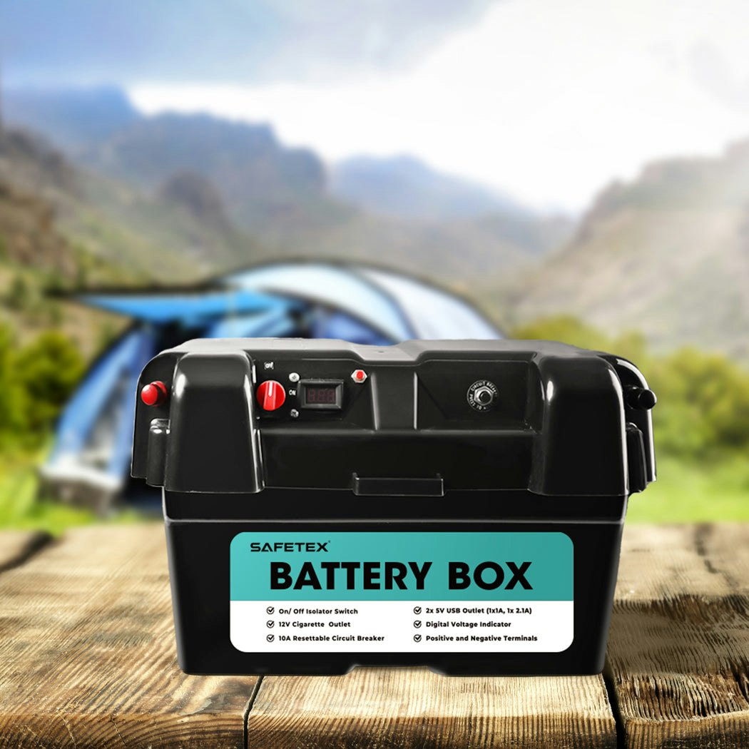 12V 100Ah AGM Battery Outdoor Rv Marine 4WD Deep Cycle & W/ Strap Battery Box