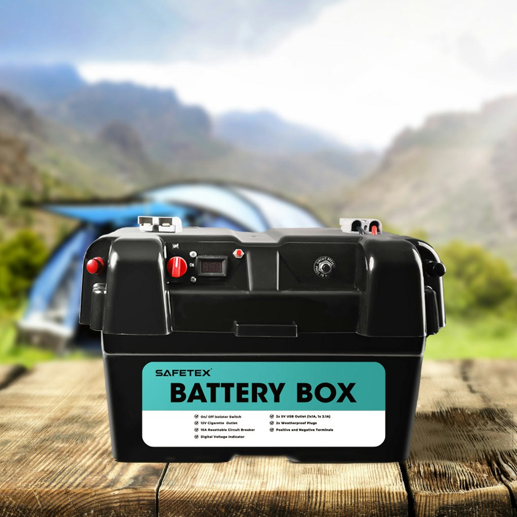 AGM Battery 12V 170Ah Deep Cycle with Battery Box Anderson Plug 2x USB Caravan