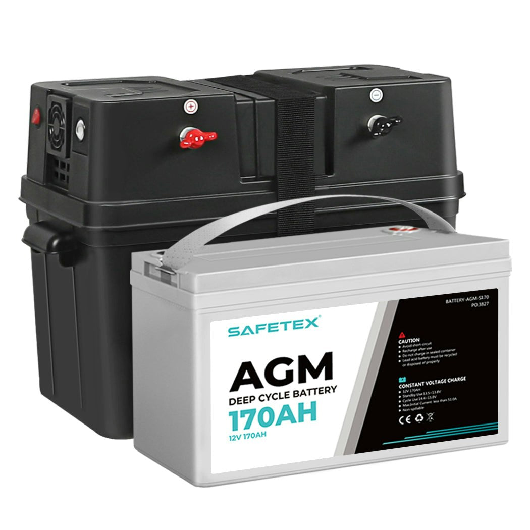 AGM Battery Deep Cycle 170Ah with 12V Battery Box Anderson Plug USB LED Light