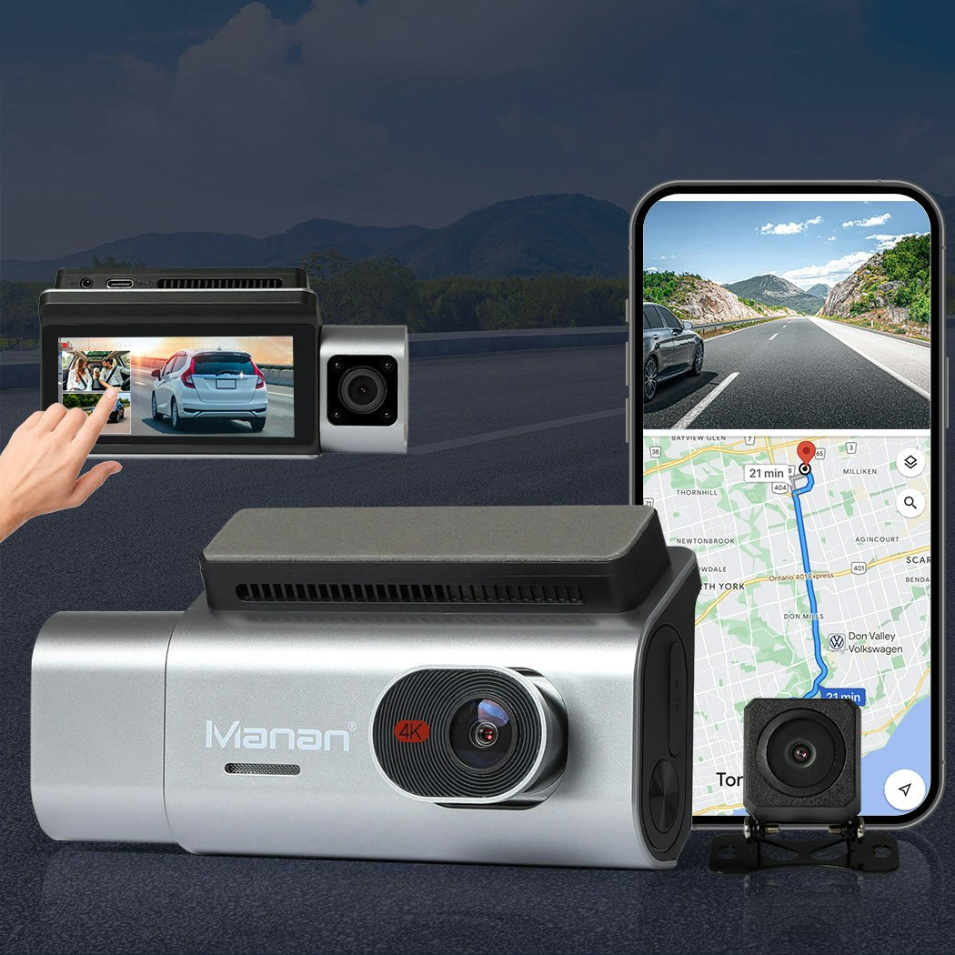 Maman 4K Dash Camera Front Rear Inside 3 Len Car Dashcam Recorder Wifi GPS 128G