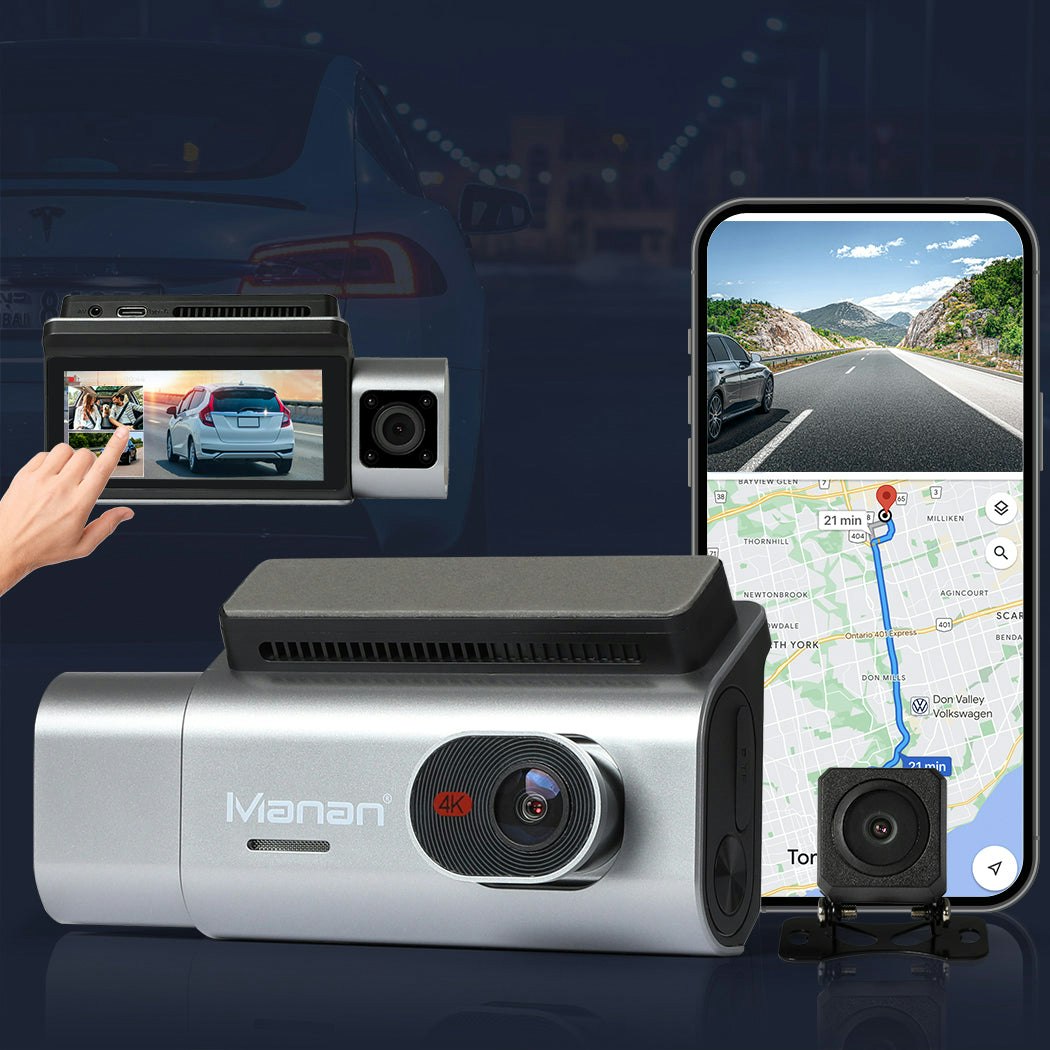 Maman 4K Dash Camera Front Rear Inside 3 Len Car Dashcam Recorder Wifi GPS 128G