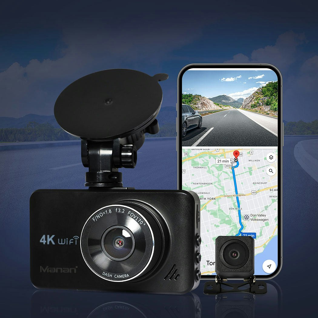 Dual Dash Camera Front and Rear Wifi 4K GPS Dashcam Car Camera Free 64G Card