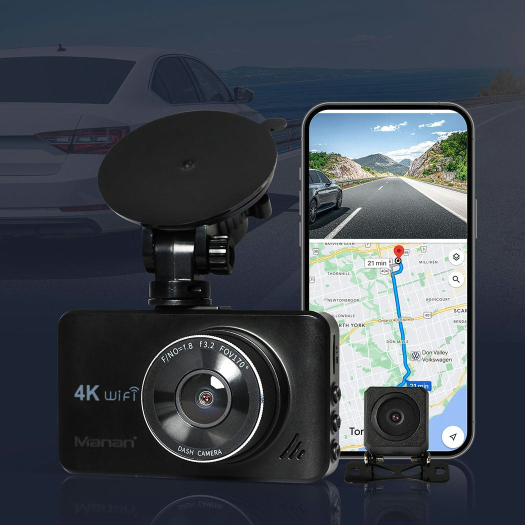 Dual Dash Camera Front and Rear Wifi 4K GPS Dashcam Car Camera Free 64G Card