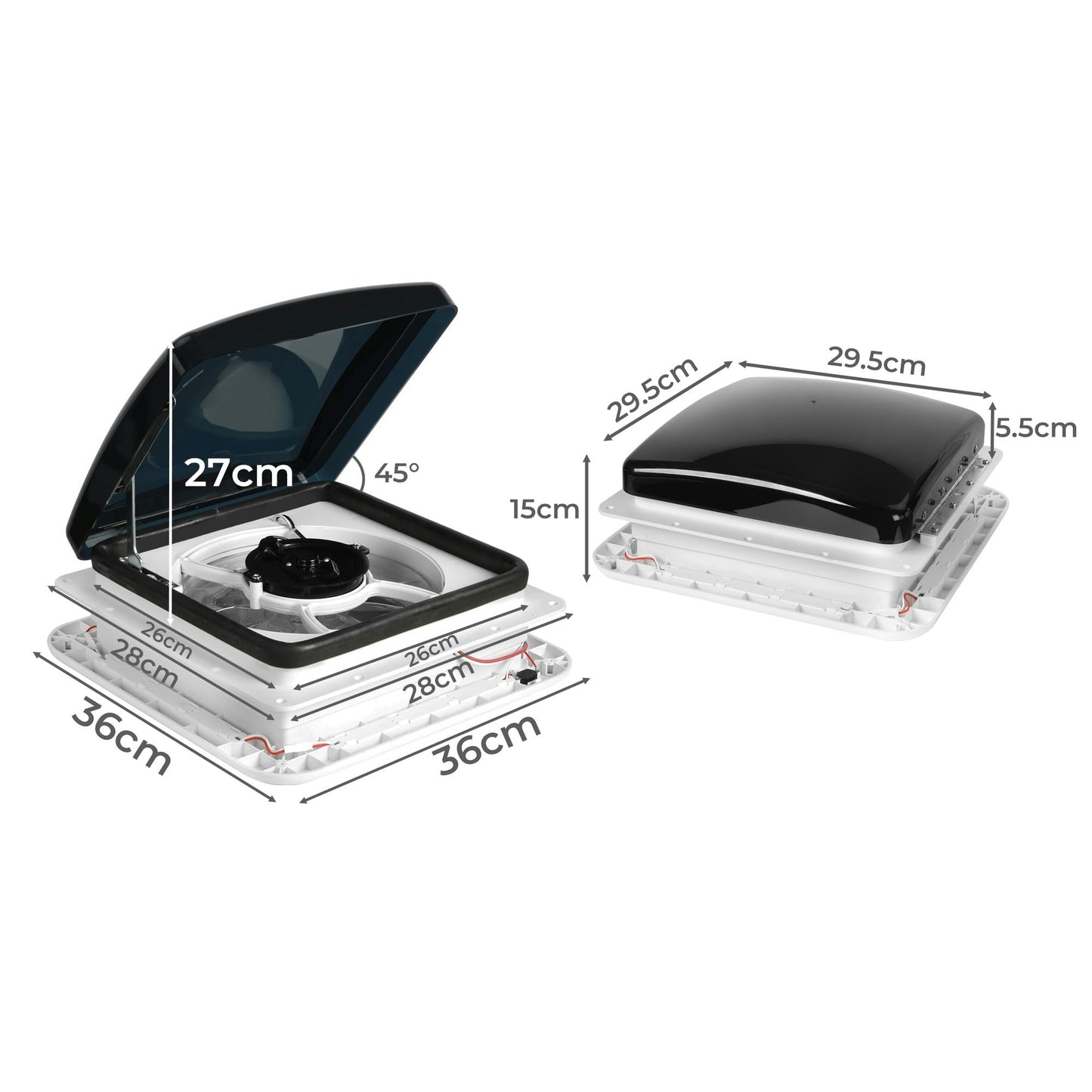 Manan Caravan Roof Air Vent 12V Fan with 4 LED Light Bar RV Shower Hatch Exhaust