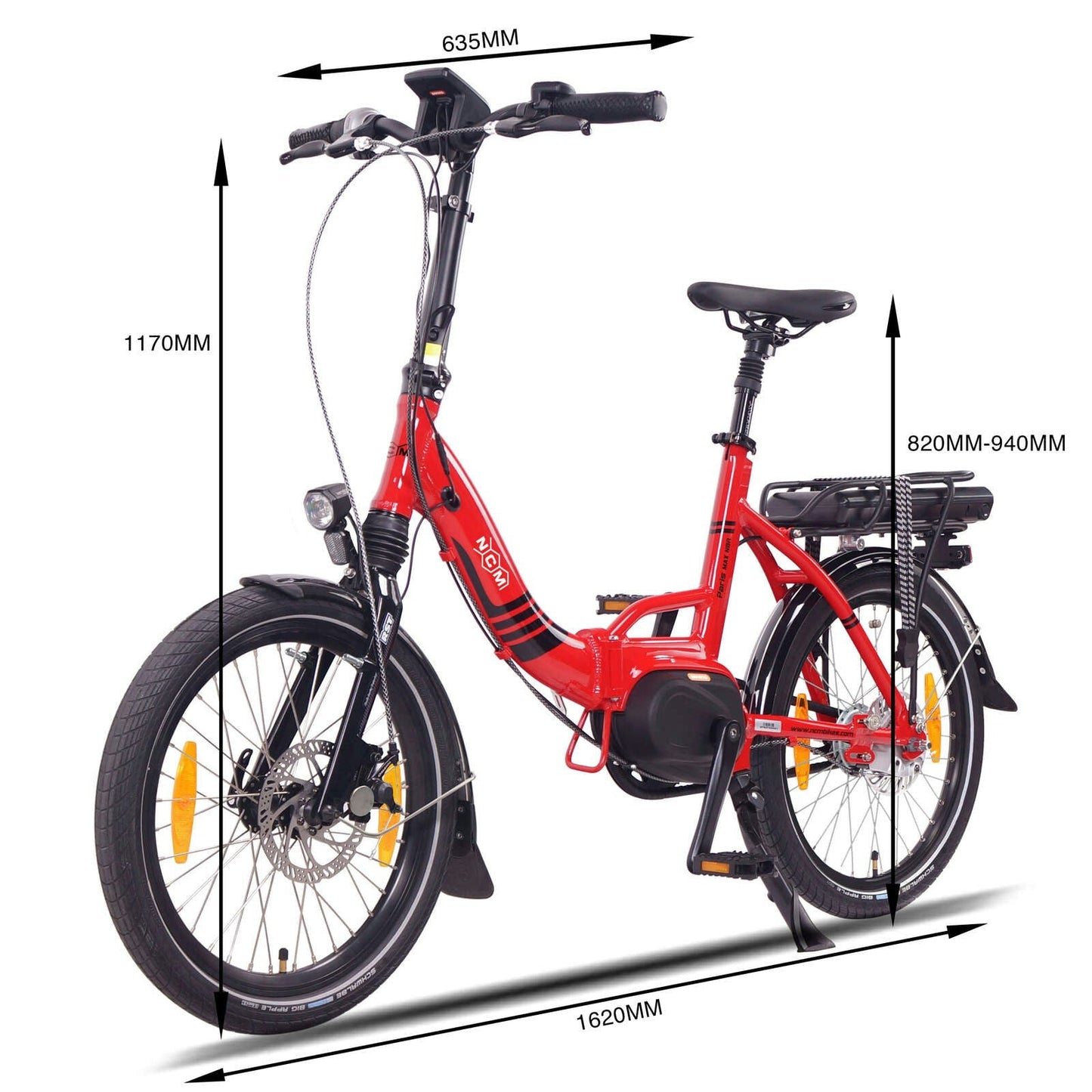 NCM Paris Max N8R Folding E-Bike, 250W-500W 36V 14Ah 540Wh Battery [Size 20"]