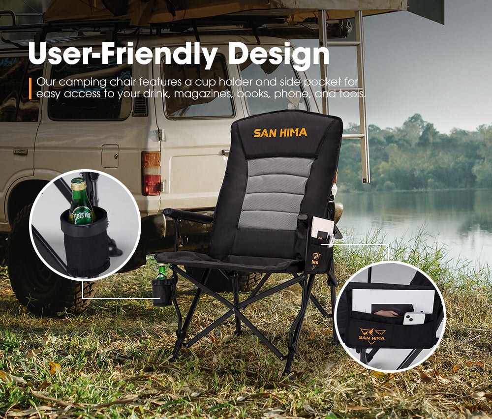 San Hima Folding Camping Chair Portable Outdoor Thick Padding With Storage Bag